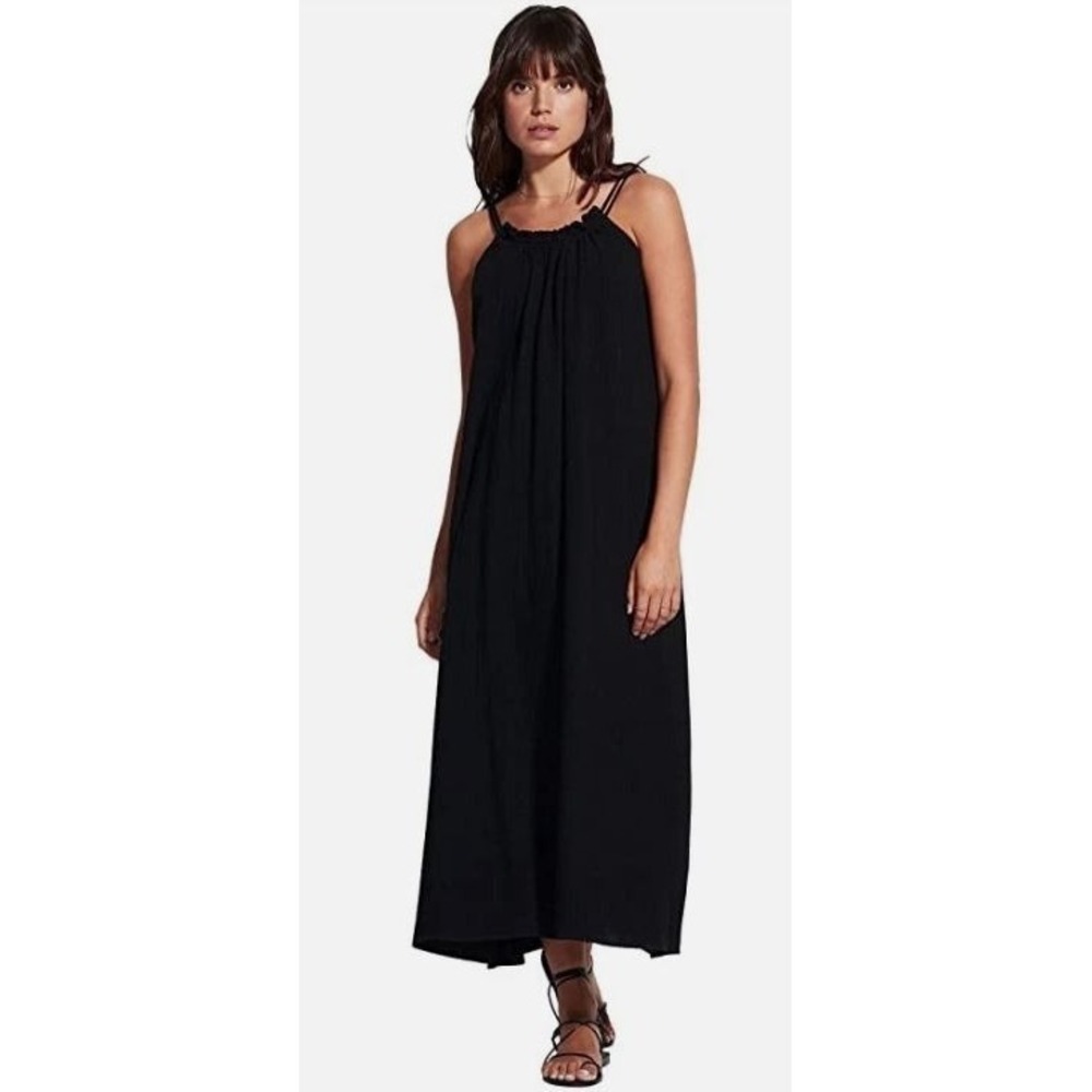 Green Envelope Women's Sleeveless Halter Neck Maxi Side Slits Dress Black Large